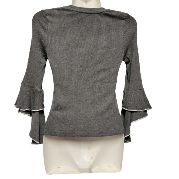 GREY Long Sleeve Top Ruffled Bell Sleeves Top Size XS/S - Picture 4 of 9